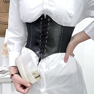Faux leather black lace up corset belt